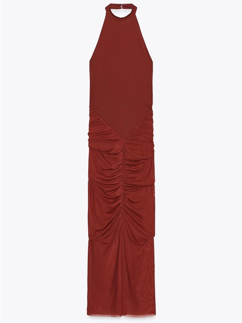 Zara NWOT contrast halter tulle combination dress wine bodycon open back Sculpt - Picture 7 of 12